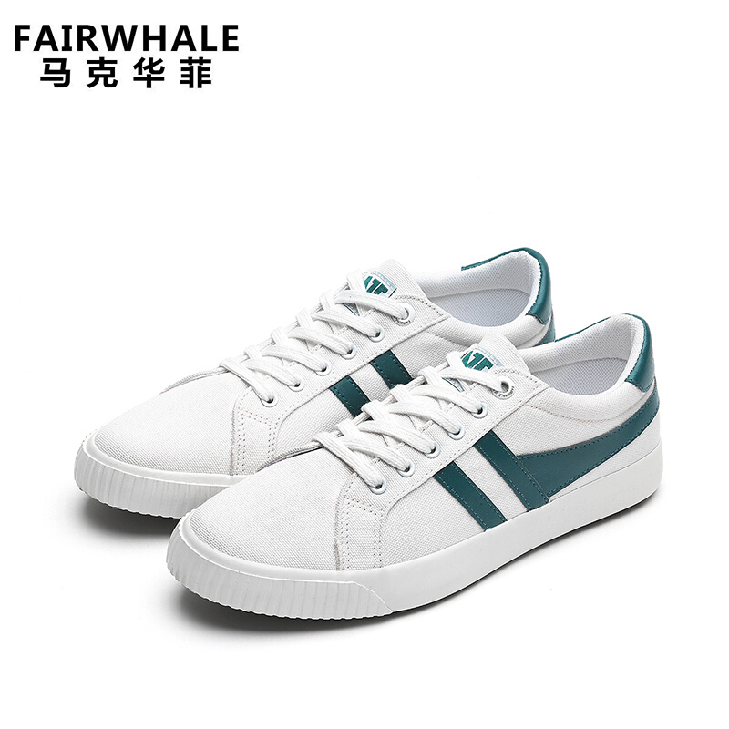 马克华菲男鞋2018春季新款帆布休闲运动鞋时尚轻便透气小白鞋板鞋男白色