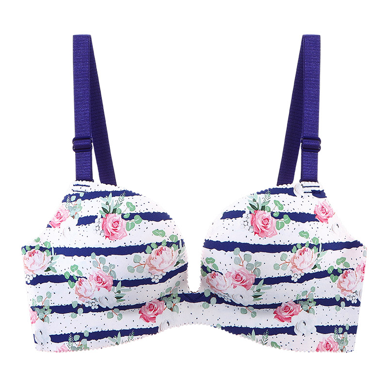 新品 无钢圈印花 润微 慕城花语 3号杯 舒适一片式聚拢文胸女