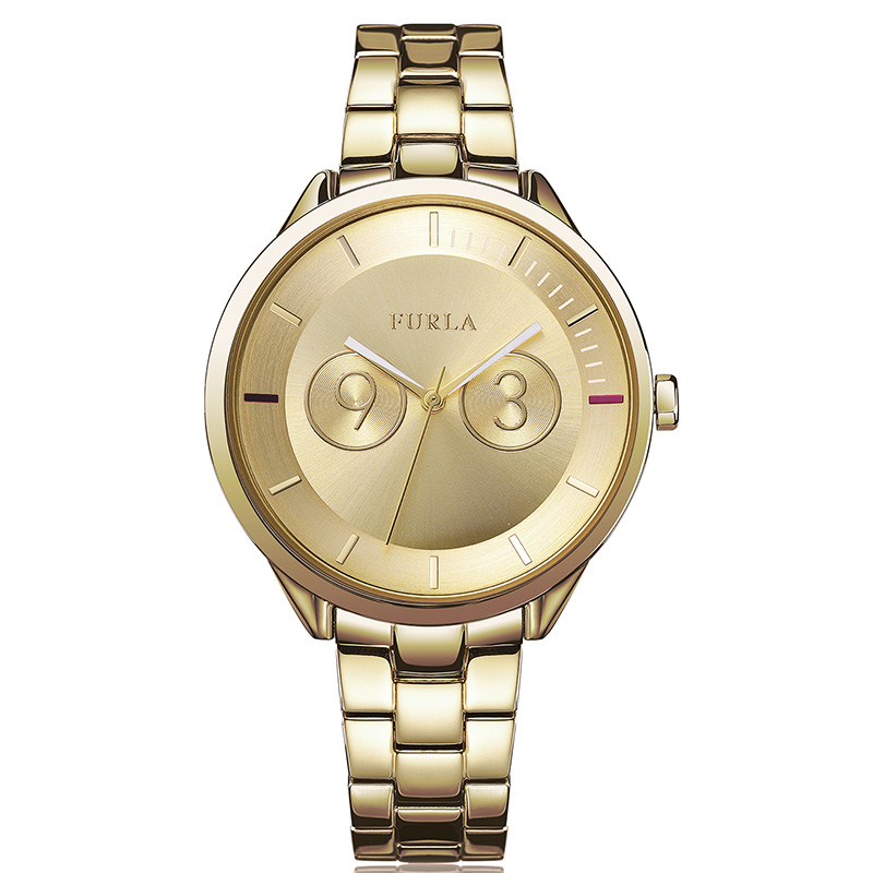 Metropolis系列优雅大方镀金钢带石英女表