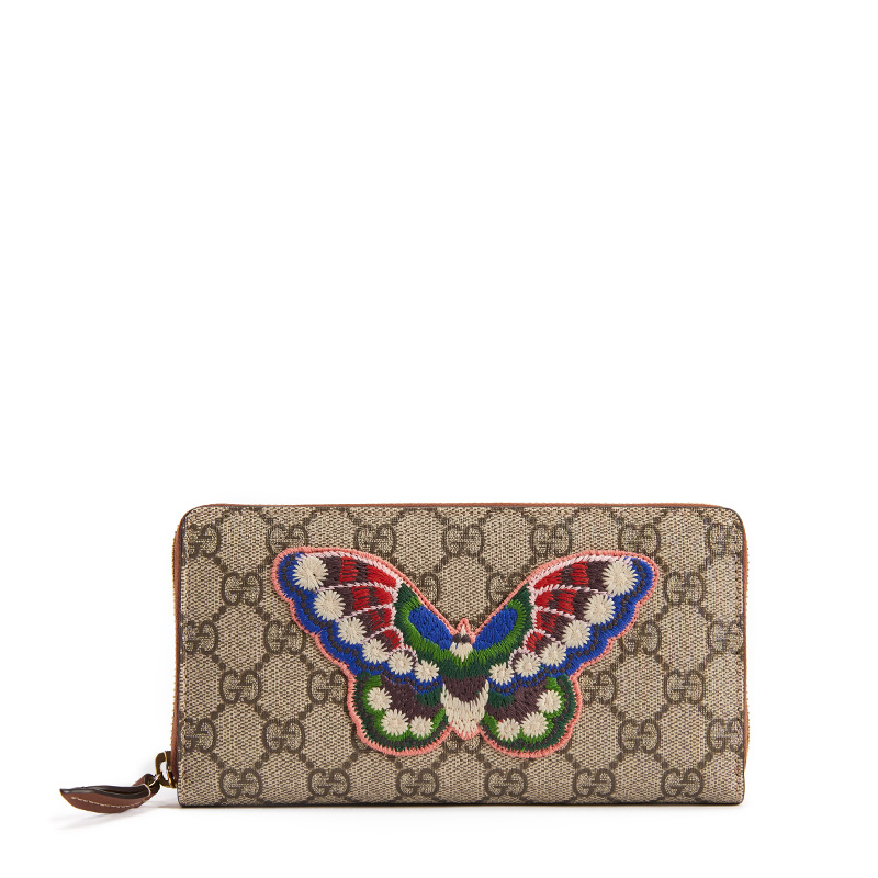 GUCCI/古驰 饰蝴蝶人造革女士帆布全拉链式横款钱包456863