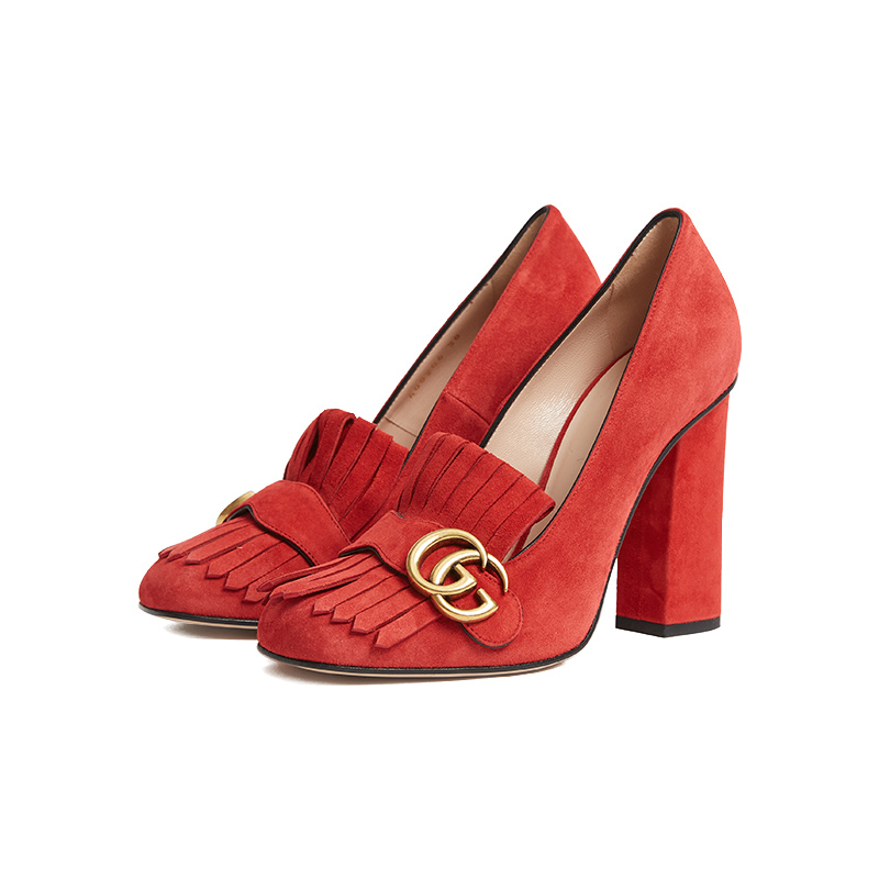 GUCCI/古驰 古驰Marmont系列GG麂皮高跟鞋408206