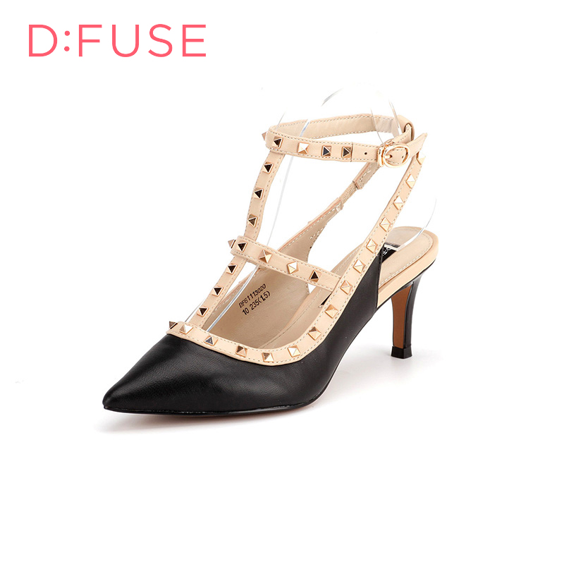 D：Fuse/迪芙斯春羊皮铆钉T型带欧美女鞋DF61113020