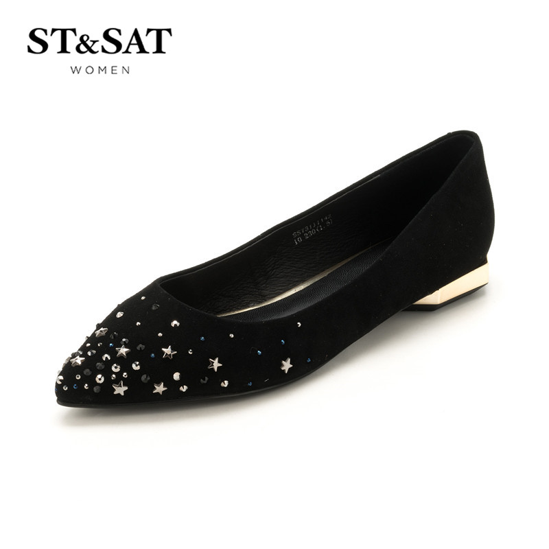 St&Sat/星期六单鞋女羊反绒尖头低跟女鞋SS73111142