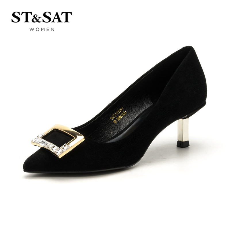 St&Sat/星期六金属方形饰扣浅口高跟尖头女单鞋SS73111291