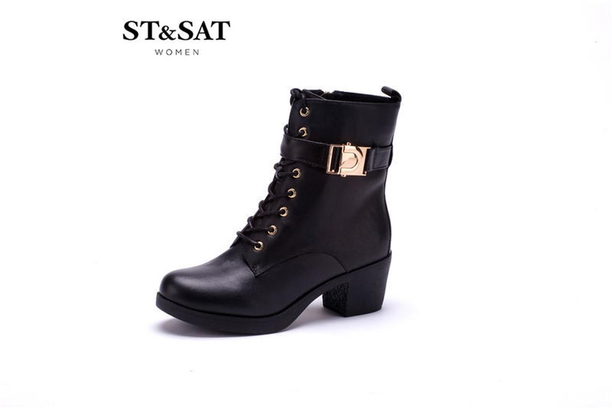 星期六ST&SAT牛皮圆头高跟系带皮带装饰深口女鞋SS44113525