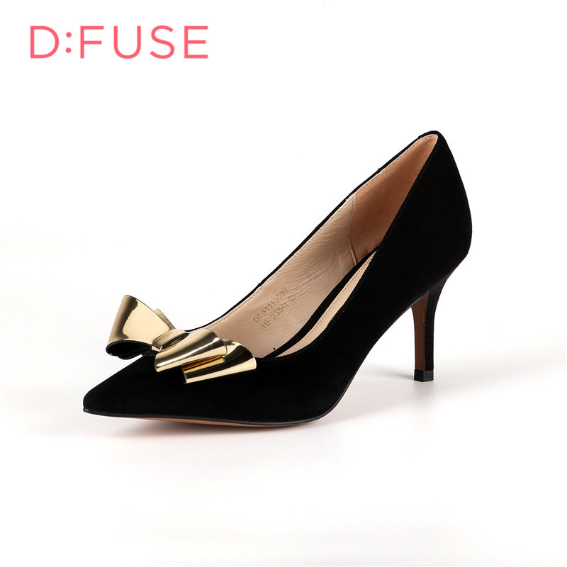 D：Fuse/迪芙斯春羊皮蝴蝶结尖头高跟单鞋女鞋DF61113097