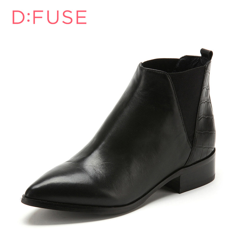 D：Fuse/迪芙斯冬季牛皮尖头中跟潮酷短靴女鞋DF54115038_vCl57