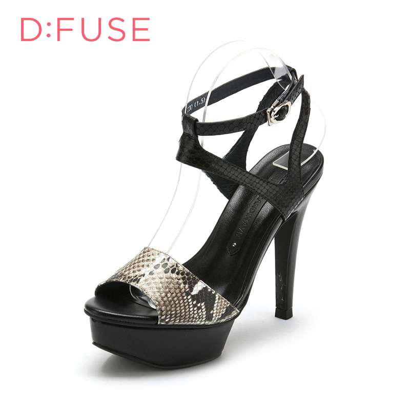 D：Fuse/迪芙斯夏款豹纹一字带细高跟时尚凉鞋女鞋DF52113023
