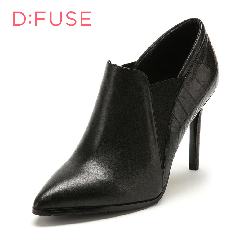 D：Fuse/迪芙斯秋新羊皮豹纹拼色尖头高细跟女鞋DF53114052