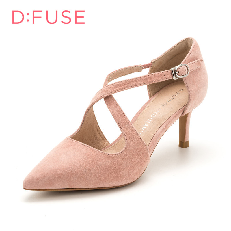 D：Fuse/迪芙斯交叉带尖头细高跟单鞋女鞋DF81114255