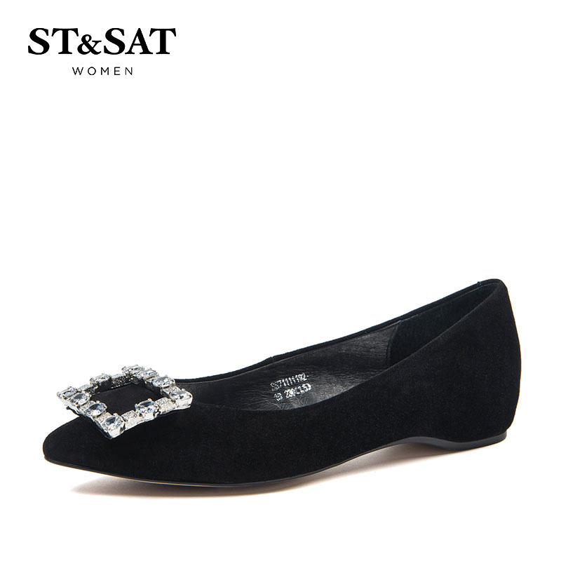 星期六ST&SAT绒面羊皮尖头低跟套脚饰扣单鞋女SS71111192