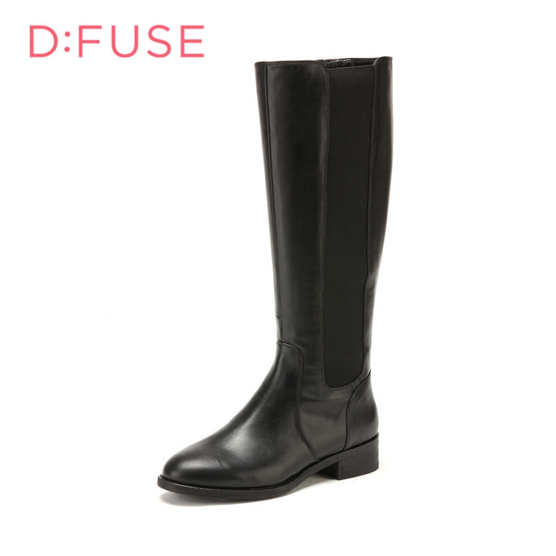 迪芙斯D:FUSE牛皮圆头低跟拉链皮革拼接深口女鞋DF44116046
