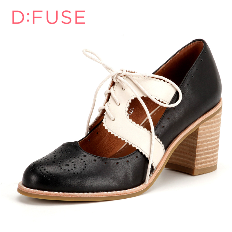 ST&SAT/星期六旗下牛皮尖圆头高跟系带镂空单鞋女DF61113103