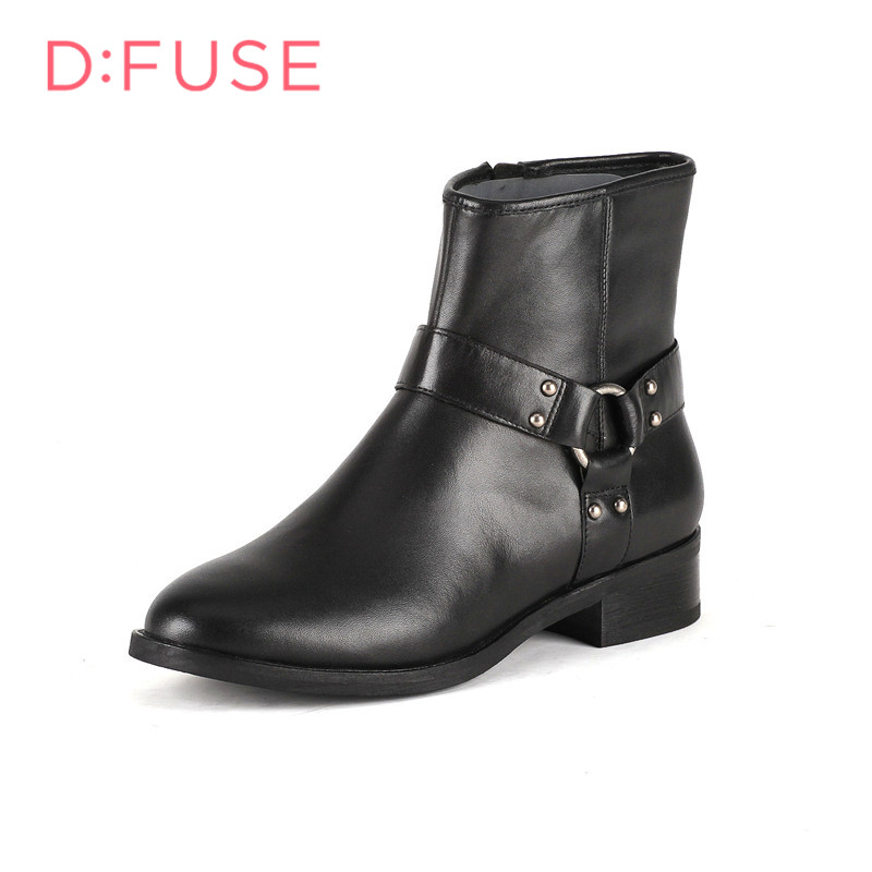 迪芙斯D:FUSE牛皮尖头低跟拉链皮带装饰深口女鞋DF54115512