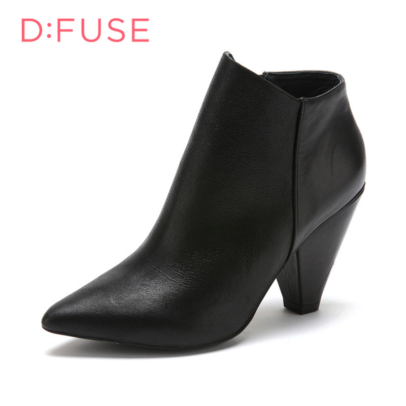 迪芙斯D:FUSE牛皮尖头超高拉链纯色深口女鞋DF44115082