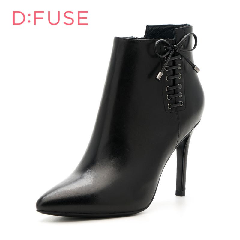 迪芙斯D:FUSE羊皮尖头超高拉链交叉绑带深口女鞋DF64117373