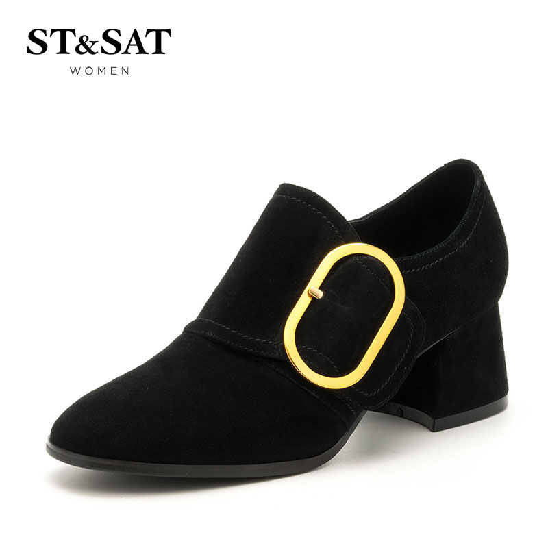 St&Sat/星期六绒面羊皮革深口皮带扣英伦风女单鞋SS73112379