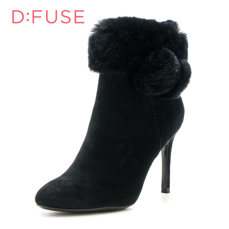 ST&SAT/星期六旗下冬季羊反绒圆头高跟时尚通勤短靴女鞋DF64117230