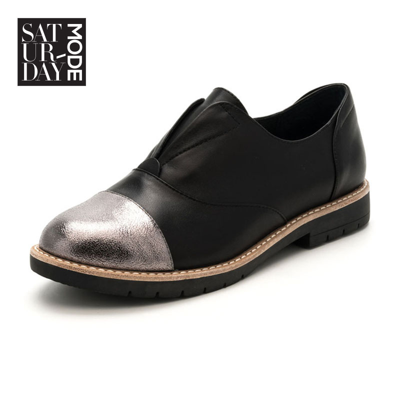 ST&SAT/星期六旗下牛皮革方跟圆头休闲单鞋MD71112220