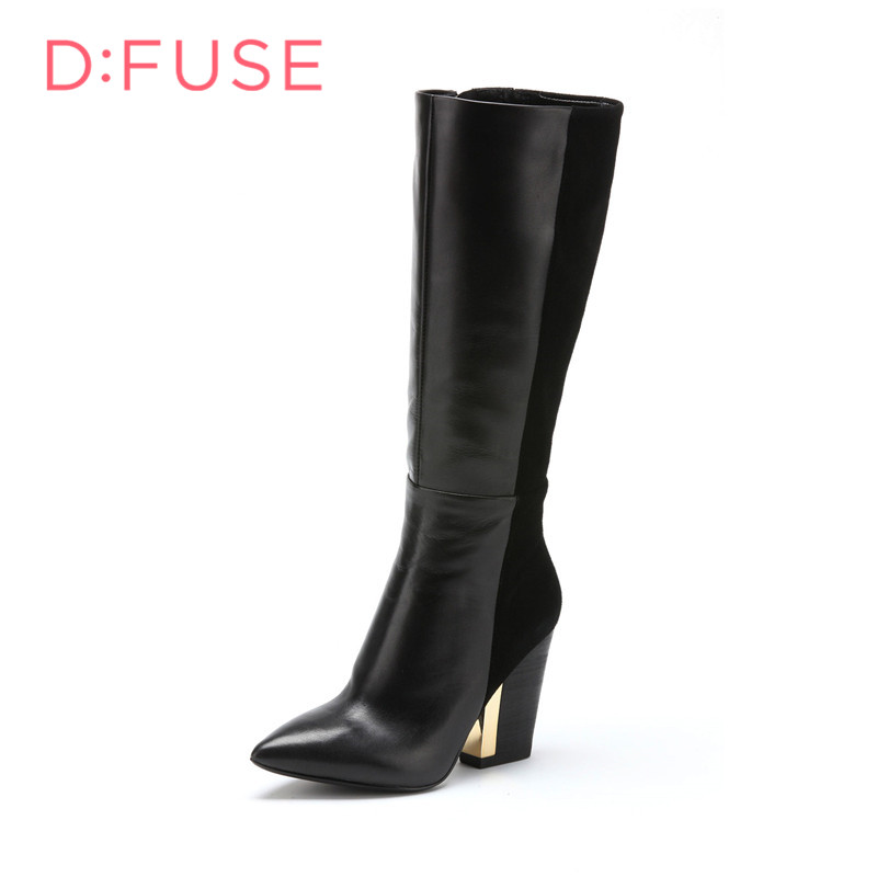迪芙斯D:FUSE牛皮尖头超高拉链皮革拼接深口女鞋DF44116167