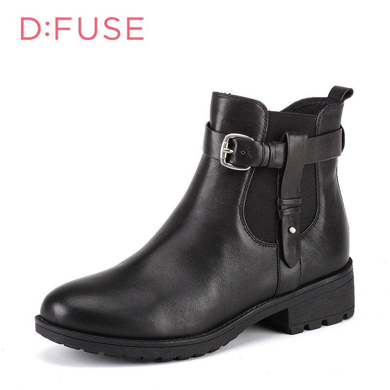 D：Fuse/迪芙斯短靴冬款牛皮圆头方跟测拉链女鞋DF54115324