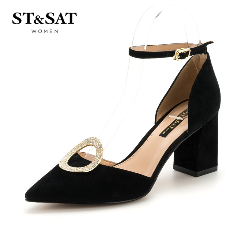 St&Sat/星期六商场同款羊反绒扣饰浅口高跟单鞋女SS81114313