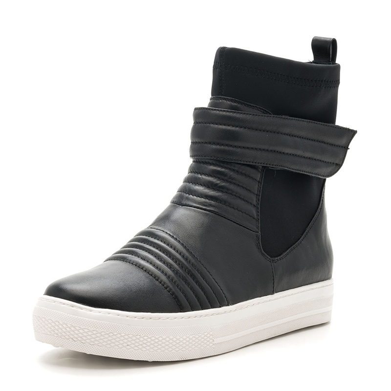 ST&SAT/星期六旗下冬季牛皮革/布圆头平底休闲短靴女DF64117317