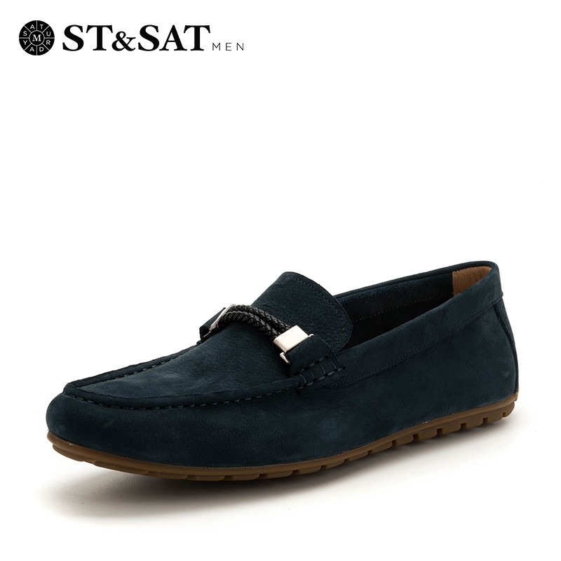 星期六(ST&SAT)男鞋牛皮革金属装饰圆头平底时尚休闲鞋SS82126618