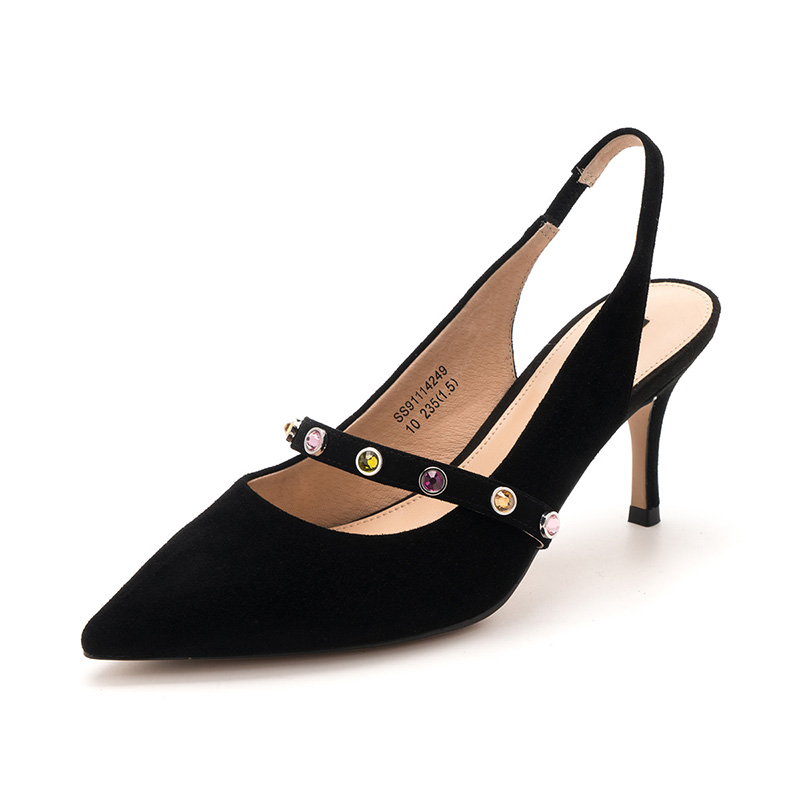 ST&SAT/星期六绒面羊皮革水钻装饰尖头高跟细跟时尚单鞋女SS91114249