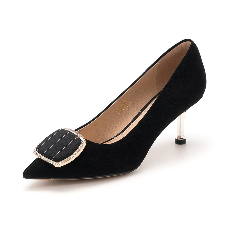 ST&SAT/星期六 绒面羊皮革金属饰扣尖头高跟细跟时尚单鞋女SS91111001