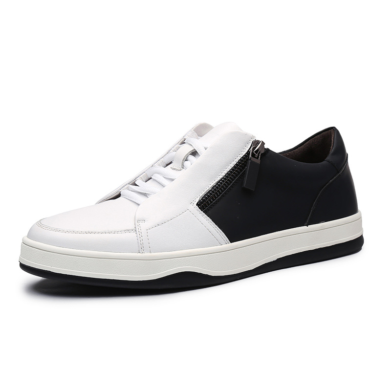 Aolun/澳伦男鞋个性拉链潮流休闲单鞋男时尚穿搭板鞋低帮舒适真皮休闲鞋男