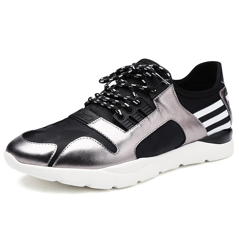 Aolun/澳伦男鞋个性系带时尚牛皮迷彩布拼接男士休闲鞋运动鞋慢跑鞋透气网面鞋