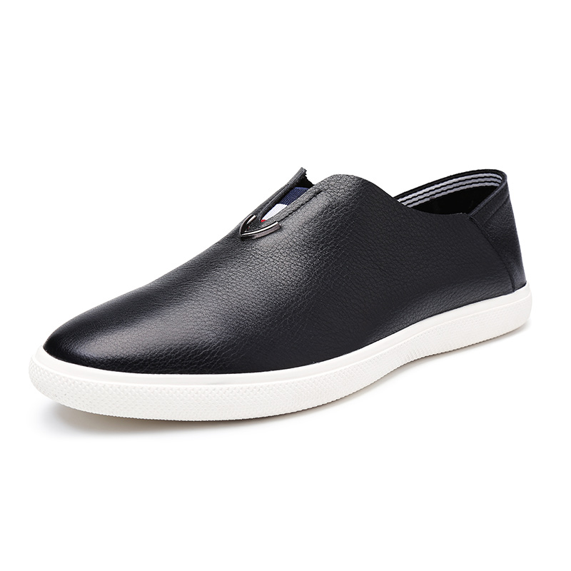 Aolun/澳伦男鞋头层牛皮低帮套脚一脚蹬时尚休闲鞋皮鞋简约舒适乐福鞋单鞋男