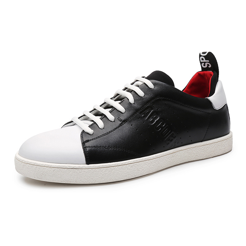 Aolun/澳伦男鞋撞色拼接真皮系带男士休闲板鞋时尚经典低帮单鞋休闲鞋男