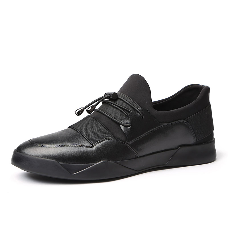 Aolun/澳伦男鞋春秋潮流真皮拼接时尚松紧带简约百搭休闲鞋男头层牛皮跑步鞋舒适经典