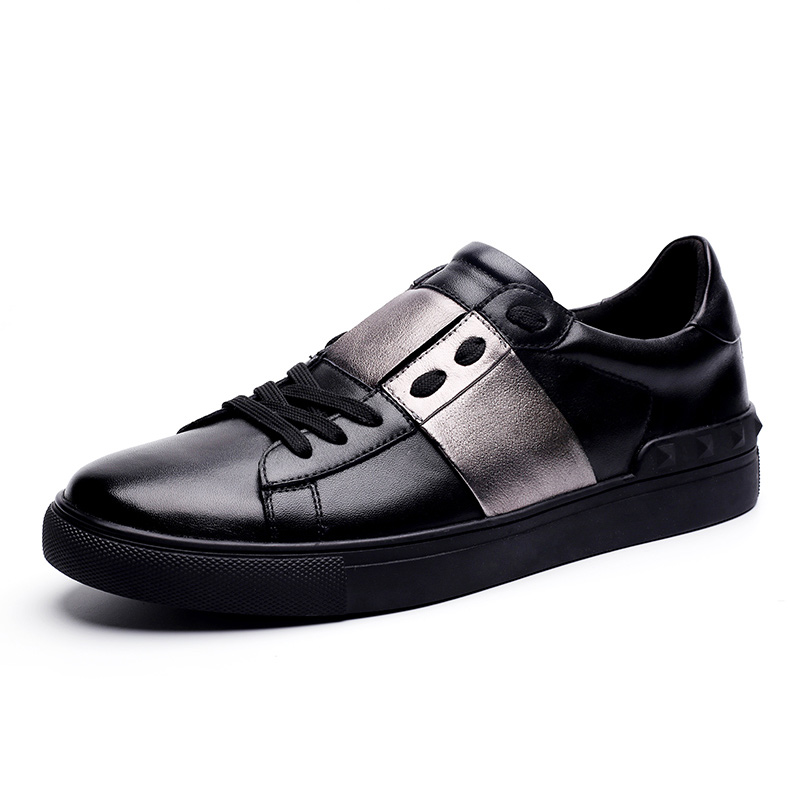 Aolun/澳伦男鞋潮流拼色魅力时尚拼接休闲板鞋头层牛皮系带低帮休闲鞋男