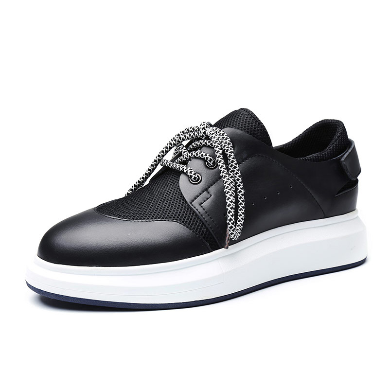 Aolun/澳伦男鞋透气舒适新款时尚休闲鞋运动鞋男士头层牛皮网布拼接韩版时尚板鞋