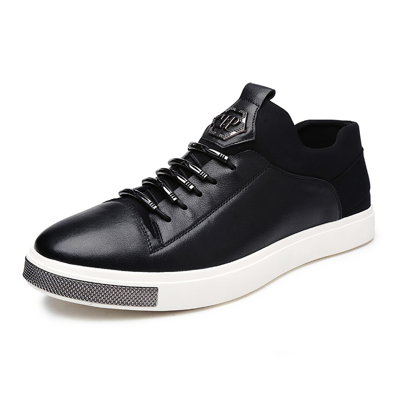 Aolun/澳伦男鞋金属字母松紧带套脚时尚舒适休闲板鞋男韩版潮流单鞋男