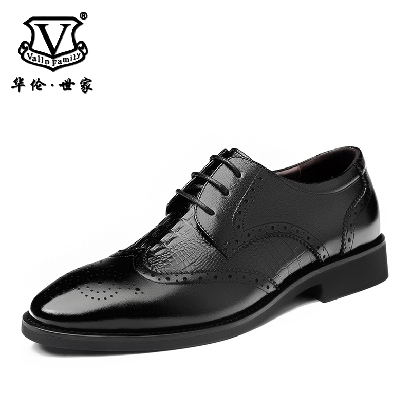 华伦世家(Valln Family)商务二层牛皮（除牛反绒）布洛克鞋男士英伦布洛克鞋系带商务休闲皮鞋商务正装鞋