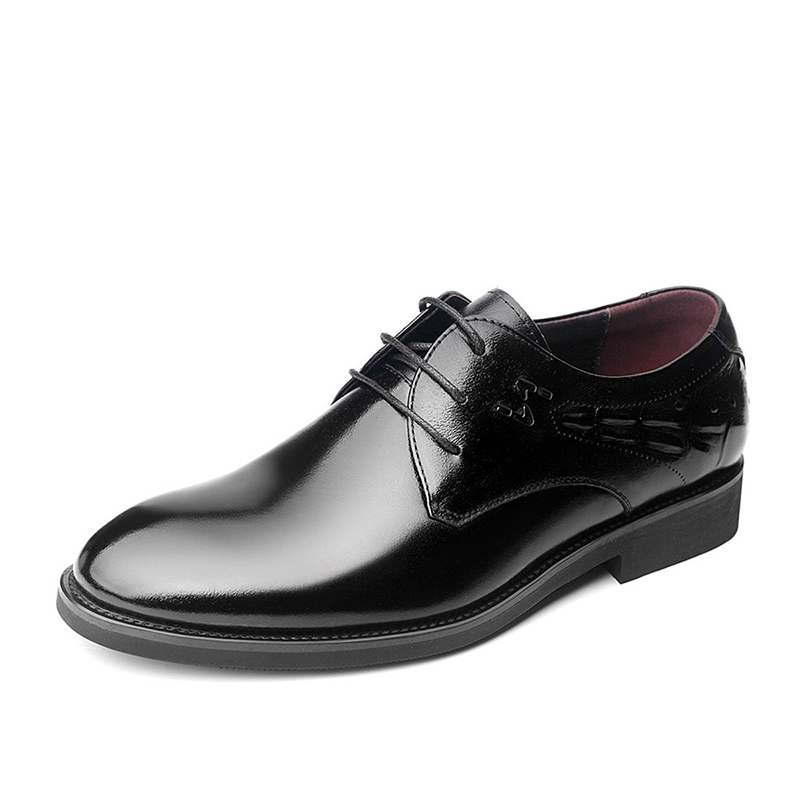 华伦世家(Valln Family)简约二层牛皮（除牛反绒）德比鞋（正装皮鞋）夏商务正装鞋男青年尖头系带鞋婚鞋