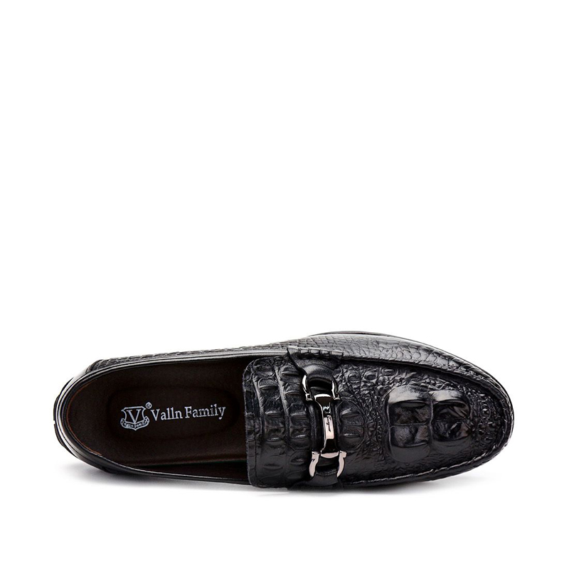 华伦世家(Valln Family)简约二层牛皮（除牛反绒）豆豆鞋男鞋春秋牛皮鳄鱼纹潮鞋子男休闲皮鞋