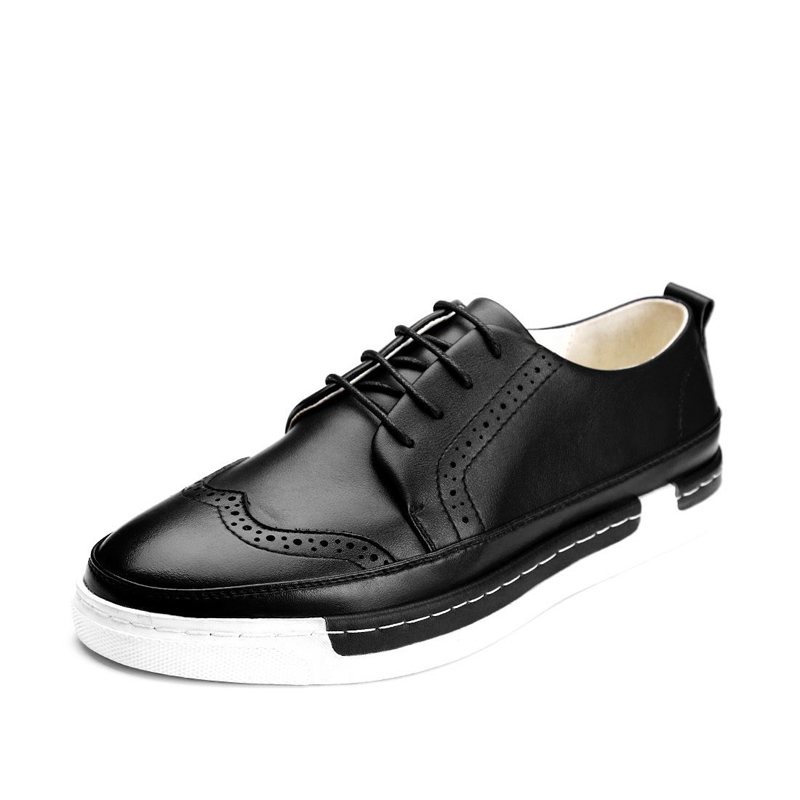 华伦世家(Valln Family)简约二层牛皮（除牛反绒）板鞋男鞋春夏布洛克复古休闲鞋街头百搭潮鞋