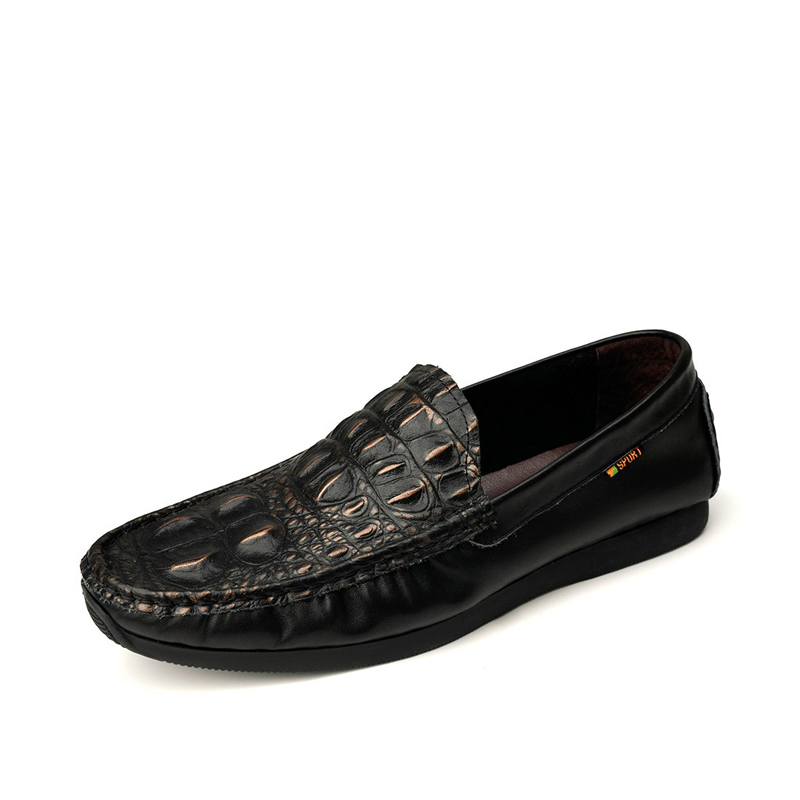 华伦世家(Valln Family)简约二层牛皮（除牛反绒）乐福鞋男鞋时尚鳄鱼纹商务鞋懒人一脚蹬透气鞋