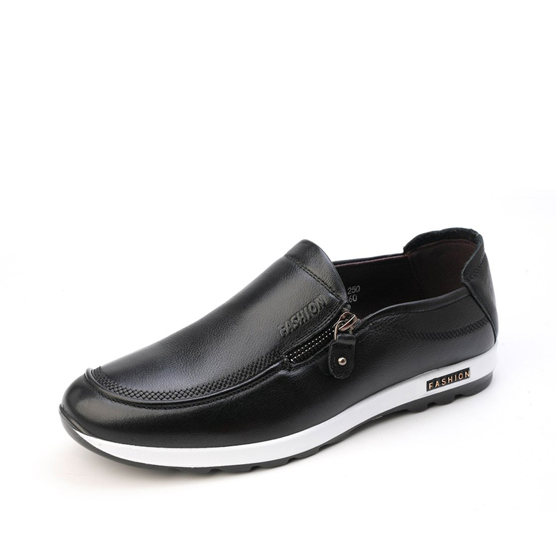 华伦世家(Valln Family)简约二层牛皮（除牛反绒）商务休闲鞋男鞋韩板百搭套脚驾车鞋休闲皮鞋