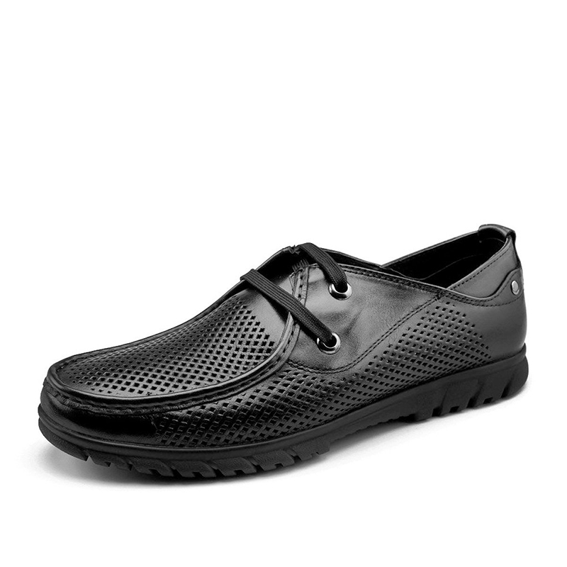 华伦世家(Valln Family)简约二层牛皮（除牛反绒）商务休闲鞋 秋专柜同款时尚冲孔鞋透气帆船鞋