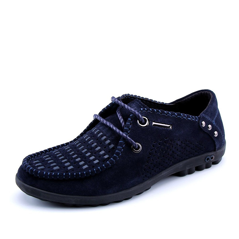 华伦世家(Valln Family)简约二层牛皮（除牛反绒）休闲皮鞋 男鞋休闲时尚编织冲孔鞋驾车鞋