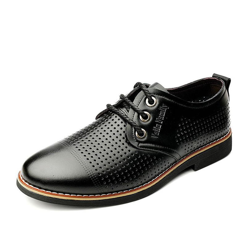 华伦世家(Valln Family)简约二层牛皮（除牛反绒）镂空皮鞋 男款秋冲孔透气鞋青年商务正装鞋