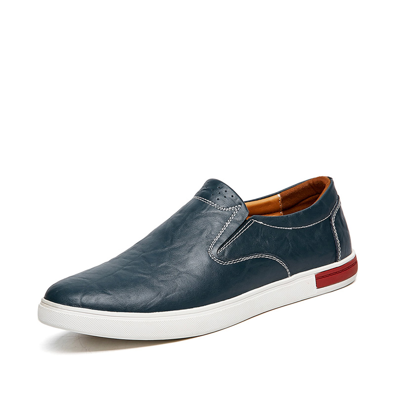 华伦世家(Valln Family)简约二层牛皮（除牛反绒）板鞋日韩轻便透气鞋低帮套脚懒人鞋休闲乐福鞋