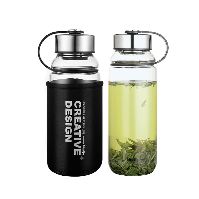 物生物(RELEA)宜润诗系列随行便携随手杯茶杯带盖过滤车载水杯单层耐热大容量玻璃杯1000ml /750ml..