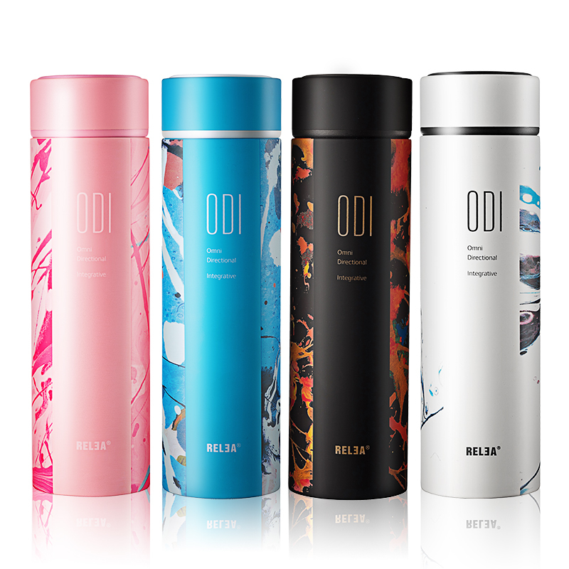 物生物(RELEA)ins保温杯女韩版清新文艺创意潮流便携大容量316不锈钢水杯450ml